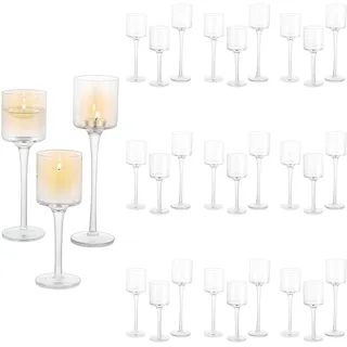 Sziqiqi 30 Stück Kerzenhalter aus Glas, Kerzenständer für Kerzen, Säulen, Kerzen, Teelichter, transparent, modern, Kandelaber, Windlicht, für Tisch, Deko, Wohnzimmer, Weihnachten, Haus