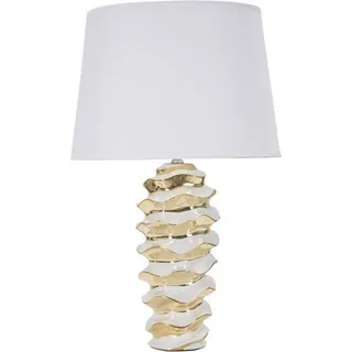 Tischlampe Ashcan, Schreibtischleuchte, Büroleuchte, Arbeitslampe, 33x33 h53 cm, Weiß und Gold - Weiß