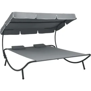 vidaXL Garten-Sonnenliege mit Sonnendach 200 x 173 x 135 cm grau inkl. Kissen
