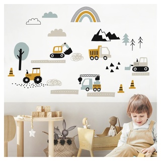 Little Deco Wandsticker Fahrzeuge für Kinderzimmer Straße Bagger Auto Wandtattoo Babyzimmer Wandaufkleber Wanddeko DL912