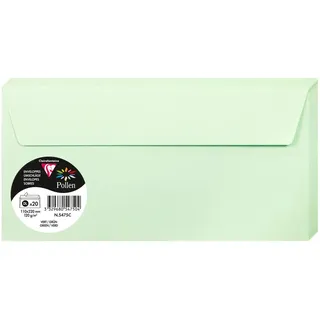 Clairefontaine 5475C - Packung mit 20 Umschläge Pollen, Format DL, 110 x 220 mm, 120 g, ideal für Einladungen und Korrespondenz, Grün, 1 Pack