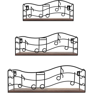 EYMPEU Wandregale aus Holz und Metall, 3er Set, rustikale Schweberegal mit originellem Musiknoten-Design, Schweberegal für Küche, Bad, Büro, Wohnzimmer, Aufbewahrung und Organisation