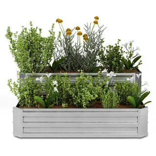 Blumfeldt Hochbeet 120x90, 2 Ebenen, Wetterfest & Korrosionsbeständig, Galvanisierter Stahl Für Gemüse & Kräuter, Offene Bodenstruktur, Einfache Montage, Silber - Silber