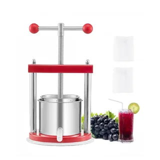 Vevor Obstweinpresse Obstmühle Apfelmühle (1,65 L) mit 2 Edelstahlfässer, manueller Entsafter, Apfelweinpresse Saftpresse Apfelpresse Traubenpresse Olivenölpresse mit T-Griff für Küche