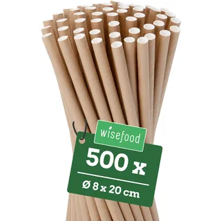 Wisefood® Strohhalme Papier [20 cm Ø 8] Party Deko [Braun] alternative Strohhalme Plastik-frei für Geburtstag Hochzeit DIY [100 Stk.] für Cocktail Getränke Cola Energy Drink Wasser Limo BIO