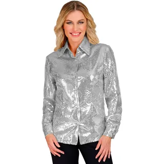 W WIDMANN MILANO Party Fashion - Party Fashion Pailletten Bluse für Damen, Disco Fever, Schlagermove, Damenhemd, Festival, Faschingskostüme