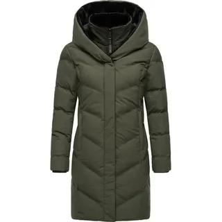 Ragwear Steppmantel Natalka Cosy wasserdichter Mantel mit flauschigem Kunstfell-Kragen grün L (40)