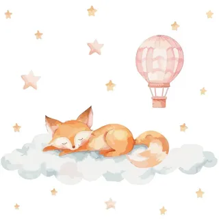 Wallfluent Wandaufkleber 80x125cm - Ein Fuchs auf einer Wolke , Multicolor , Kunststoff , Rechteckig , 80x125x0.1 cm , Tapeten & Wandverkleidungen, Wandtattoos & Sticker, Wandtattoos