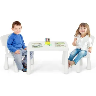COSTWAY 3 TLG. Kindersitzgruppe, Kindertischgruppe, Kindertisch mit 2 Stühlen, Kindermöbel aus Kunststoff, Kinder Tischset für Kindergarten und Kinderzimmer (Weiß)