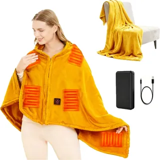 USB Heizdecke mit 10000mAh Akku, 150 x 80 cm Kabellos Heated Blanket, 3 Temperatursstufen, Flanell Einzelperson Electric Blanket Shawl, Wärmedecke für Büro Mittagspause, Outdoor-Reisen