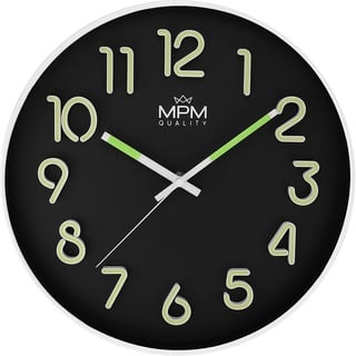 MPM Quality Lumini Wall Clock - Wanduhr mit lumineszenz, Quarz-Uhrwerk Sweep, Schwarz/Weiß, Wand-Deko ∅ 305x43 mm, Runde Design Wanduhr Modern für Wohnzimmer, Küche, Büro, Schlafzimmer, jeden Raum