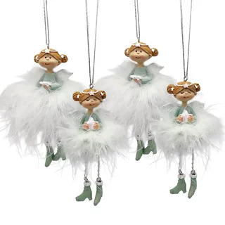 Engel zum Aufhängen Weiß & Mintgrün, 4er Set: Weihnachtsengel Deko, Weihnachtsanhänger, Schutzengel Anhänger, Geschenkanhänger Weihnachten, Weihnachtsdeko Christbaum & Zweige, Geschenk Klein, 11 cm