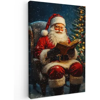 MuchoWow Leinwandbild Weihnachtsmann - Weihnachten - Winter - Weihnachtsbaum Wanddeko Schlafzimmer 60x90 cm , Bordeaux , Textil , Kiefer , Abstrakt , Rechteckig , 60x90 cm , FSC 100% , gerahmt , Bilder & Rahmen, Bilder, Leinwandbilder