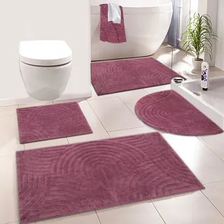 Badematte MY HOME "Juna, Badvorleger, Badezimmer Teppich, Zen, Scandi, Boho" Gr. 2, lila (beere), H:15mm, Baumwolle, Badematten, Badematte, Baumwolle, Hoch-Tief-Effekt, weich