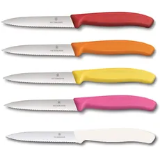 Victorinox 5-tlg Gemüsemesser Set Swiss Classic Multicolor – 10 cm mit Wellenschliff – Tomatenmesser