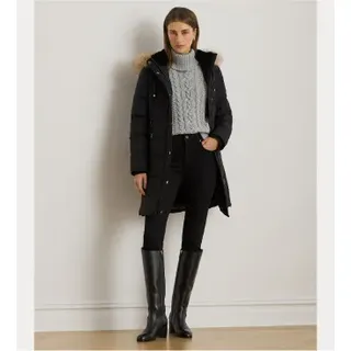 Lauren Ralph Lauren für Damen. 297957509001 Schwarzer Mantel mit Faux-Trim (S), Lässig, Polyester