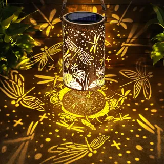 Qedertek Solarlampen für Außen Garten, 1 Stück LED Metall Libelle Solarlaterne für Außen Hängend, IP65 Wasserdicht Solarleuchten Gartendeko für Balkon Patio Baum Terrasse Geschenke für Frauen Mama
