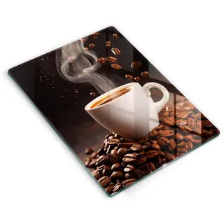 Wallfluent Glasplatte 40x52 cm Heiße Tasse Kaffee , Dunkelbraun , Glas , Rechteckig , 40x52 cm , Küchenzubehör, Schneidebretter