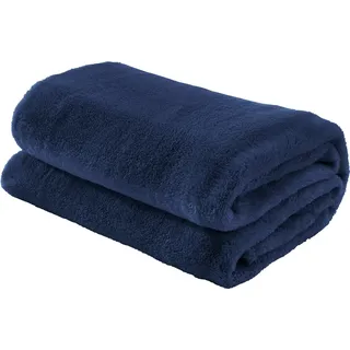 Erwin Müller Teddy-Fleece-Wohndecke Salerno, Fleece-Decke, Kuscheldecke Marine Größe 150x200 cm - flauschig weich, pflegeleicht