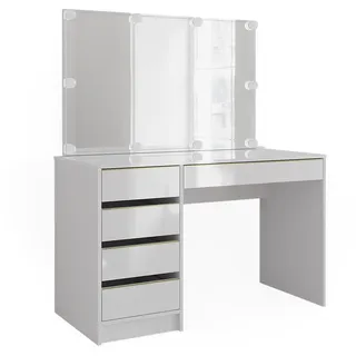 Vicco Schminktisch Sherry Weiß/Gold 120 cm mit LED Beleuchtung, Model 47712 - Weiß, Gold