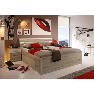 SchlafKONTOR »Mars Bettanlage inklusive Bettschubkästen und Nachttischen« Kopfteil inklusive Bleuchtung,