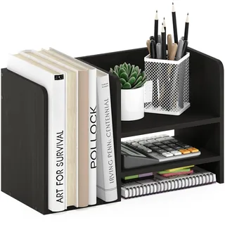 Furinno Hermite Aufbewahrungs-Organizer aus Holz für Schreibtisch-Bücher und Heim-Bürobedarf, Espresso