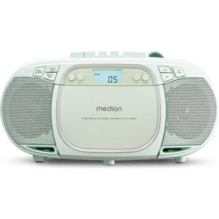 Medion E66476 Stereo Sound System (Boombox, CD-Player, MP3, Kassette, tragbarer Kassettenspieler für Kinder, UKW Radio, AUX, Kopfhörer, Netz & Batterie) grün