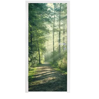 MuchoWow© Türtapete Selbstklebend Türposter Garten Tür Tapeten Wald | 95x215 cm - Weg - Sonne - Bäume - Grün - Natur