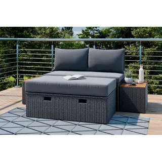 Ambia Garden Loungegarnitur , Grau, Akaziefarben, Dunkelgrau , Holz, Metall, Kunststoff, Textil , Akazie , massiv , Füllung: Polyester,Polyester , 113x72x62.5 cm , Gartenmöbel, Loungemöbel, Loungegarnituren