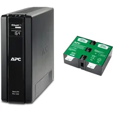 APC Back UPS PRO USV 1500VA Leistung - BR1500G-GR - inkl. 150.000 Euro Geräteschutzversicherung & APCRBC124 - Ersatzbatterie für Unterbrechungsfreie Notstromversorgung (USV) von APC