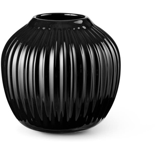 Kähler Design Vase Hammershøi aus Keramik hergestellt, Farbe: Schwarz, mit dekorativer Rillen-Struktur, harmonische Formgebung, Maße (HxD): 13 x 13,5 cm, 693324