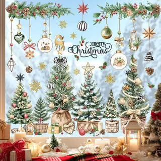 decalmile Fensterbilder Weihnachtsbaum Weihnachts Kugel Fensteraufkleber | Statische Anti-Kollision Fensterdeko, Beidseitiger Druck, auf Beiden Seiten klar Sichtbar, Wasserdicht, Abnehmbar