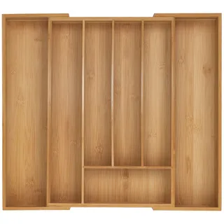Relaxdays Ausziehbarer Besteckkasten Bambus 5–7 Fächer 50 x 5 x 45 cm