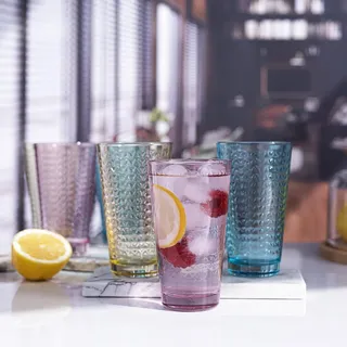 Bunte Set von 6 Trinkgläsern 360 ml Cocktailgläsern Wassergläsern Set bunte Longdrinkgläser Gläser Becher bunte Gläser Caipirinha Trinkglas Wasserglas geometrisches Muster Tressa