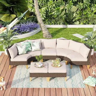 MFSTUDIO Polyrattan Lounge Set mit Cushion PRO Fabric, wetterfest & leicht zu reinigen