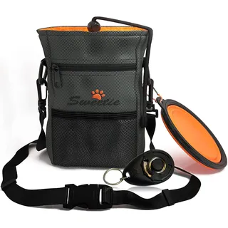 Sweetie Hochwertige Leckerli-Tasche für Spaziergänge und Training, mit Kotbeutelhalter, Faltbarer Schüssel und gratis Clicker – perfektes Welpen-Set