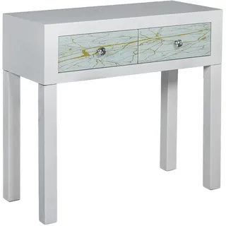 DRW Konsolentisch mit 2 Schubladen aus lackiertem Holz in Weiß und Gold, 80 x 35 x 77 cm