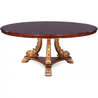 Casa Padrino Luxus Barock Esstisch Braun / Gold Ø 150 cm - Runder Barockstil Massivholz Küchentisch im asiatischen Stil - Barock Esszimmer Möbel im asiatischen Stil - Braun, Gold