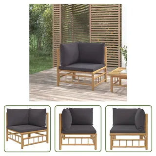 The Living Store Garten-Ecksofa mit Dunkelgrauen Kissen Bambus - Grau