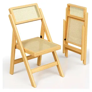 Klappbare Esszimmerstühle ohne Armlehne, Vintage Rattan Stuhl in Naturfarben, 1 Stück - Beige