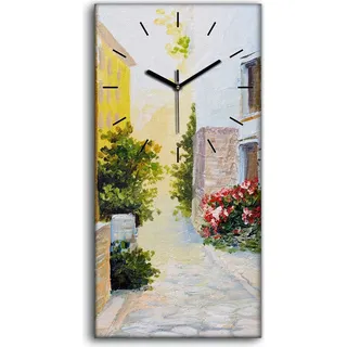 Wandbild Leinwand Bilder Wanduhr Quarz 30x60 Bild Italienische Straße farbenfroh - schwarze Hände - Weiß