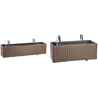 Dehner Blumenkasten Florenz, ca. 80 x 19 x 20 cm, Polyrattan, braun & Blumenkasten Florenz, ca. 50 x 19 x 20 cm, Polyrattan, braun