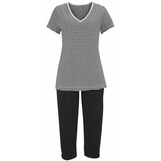 H.I.S. H.I.S, Capri-Pyjama 2 mit geringeltem T-Shirt und legerer Hose, schwarz
