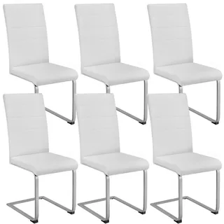 tectake Schwingstuhl 6er Set Bettina 41 x 52 x 99 cm weiß , Weiß , Textil , 52x99x41 cm , Esszimmer, Stühle, Schwingstühle