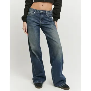 Low-rise-Jeans TALLY WEIJL "SPADEPALLAS", Damen, Gr. 40, N-Gr, midschwarz indigowash dirtybeige, Denim/Jeans, Obermaterial: 69% Baumwolle, 30% Lyocell, 1% Elasthan, Abriebeffekte, straight fit lang, Jeans Low-rise-Jeans, Baumwollmischung, Low-Waist mit geradem Beinverlauf und Strass-Anhänge