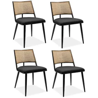 Mid.you Stuhl-Set , Schwarz , Holz, Metall, Textil , Rattan , 47x79x55 cm , Esszimmer, Stühle, Polsterstühle