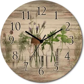ARTland Holz Wanduhr Funkuhr - schwarzer Zeiger Öle mit Kräutern Größe: 30x30 cm - Grün