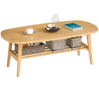 Homcom Couchtisch Naturholz Kautschukbaumholz 120 x 60 x 42 cm