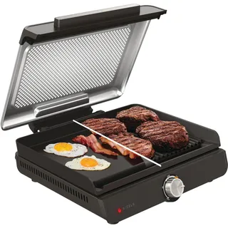Ninja Sizzle Elektrogrill Indoor & Plancha (Flat Grill Plate) mit Antihaft-Grillplatte, abnehmbarer & spülmaschinenfester Deckel, Fettauffangbehälter, Temperaturregler & Rezeptbuch, Grau GR101EU