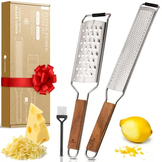Exitoso Zester Küchenreibe Set aus Edelstahl mit Holzgriff - Gewürzreiben - Knoblauchreibe feinreibe Zitronenreibe Muskatnuss Reibe - Zestenreibe Cheese grater Käsereibe Parmesan Reibe Parmesanreibe